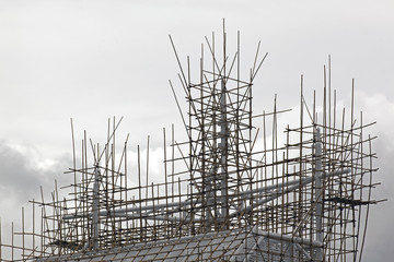 A bamboo scaffolding on a building in hong kong, china