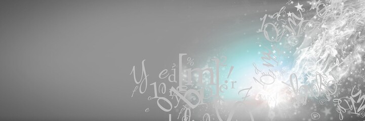 letters flying on grey background