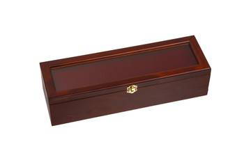 brown wooden box with golden latch isolated on white