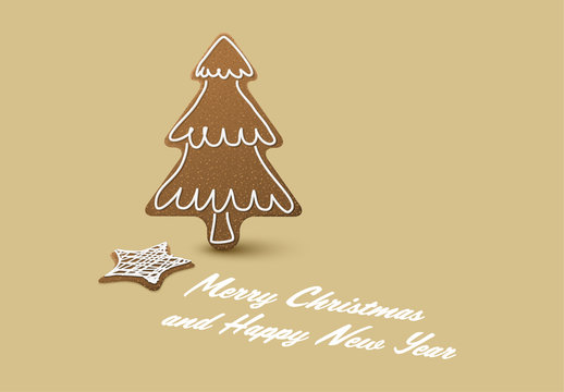 Christmas Card with Gingerbread Tree and Star Cookie