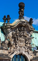 Coat of arms sculpture. Facade of Zwinger, Dresden, Saxony, Germany.