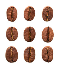 Set of coffee beans. Front view. Isolated on a white background. Ready for use on different backgrounds.