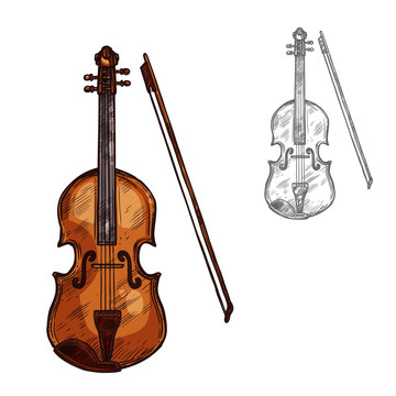 Vector sketch contrabass violin music instrument