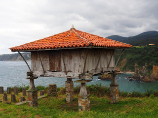 Fototapeta na wymiar View of a horreo, typical rural construction in Asturias - Spain