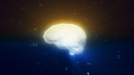 Abstract digital brain in a cloud of numerical data illustrating concepts of artificial intelligence, Big Data and computer networks. 3d illustration