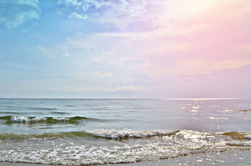 Beach with blue sky, Wave, view to sea and sun