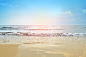 Beach with blue sky, Wave, view to sea and sun