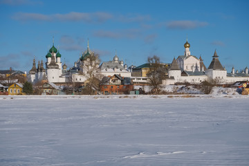 The Russian city of Rostov the Great on a winter day. View of the ensemble of the Rostov Kremlin...