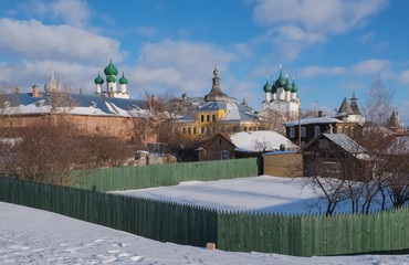 City landscape in the Russian city in winter. Rostov the Great on a winter day