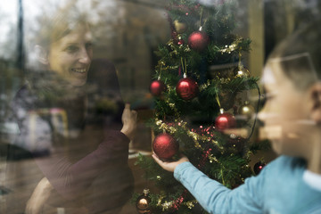 View of a mother and child at Christmas