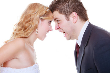 Groom and bride having quarrel argument