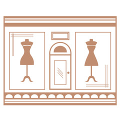 Boutique shop exterior on white background.