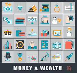 Set of premium quality money and wealth icons. Collection of financial icons. 