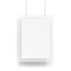 Blank Hanging poster and frame with wire mockup vector on white background. Mockup concept
