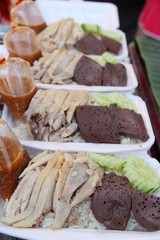 Rice steamed with chicken and sauce delicious