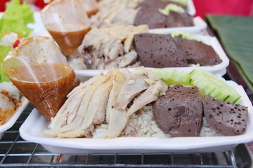 Rice steamed with chicken and sauce delicious