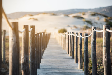 Fototapeta premium wooden foot bridge by the beach