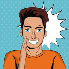 Young man pop art cartoon icon vector illustration graphic design