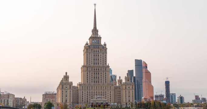 Stalin era tower building of Ukraine hotel Timelapse
