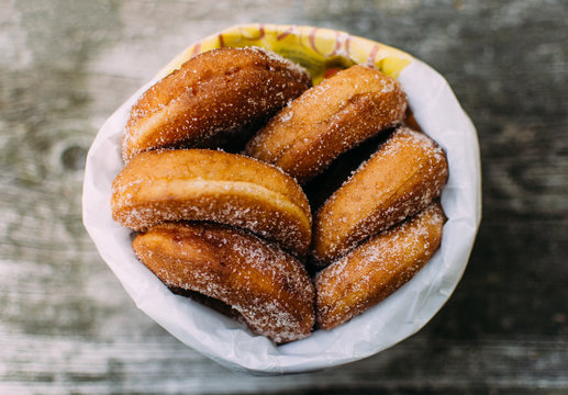 apple cider doughnuts in a bag, from above