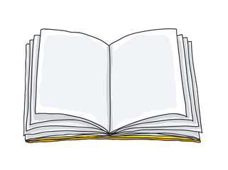 Opened book, blank paper hand drawn vector art illustration