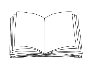 Opened book, blank paper hand drawn vector line art illustration