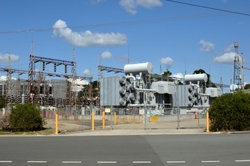 Fototapeta na wymiar Electricity supply power sub station compound