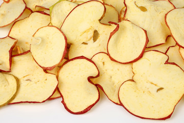 dried Apple slices closeup on white background