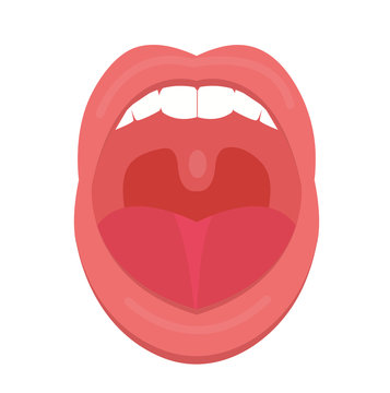 Open mouth icon flat style. Throat, tonsils. Scream. Medicine treatment concept. Vector illustration