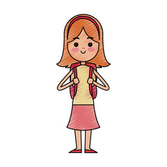 student carrying bag happy red hair female cartoon icon image vector illustration design