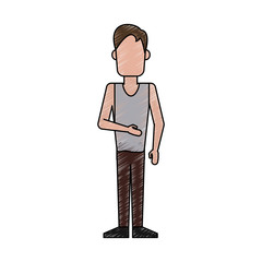 man wearing tank top and cargo shorts avatar full body icon image vector illustration design
