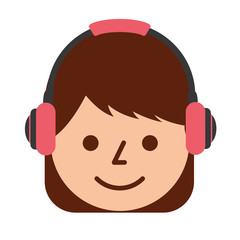 young girl smiling with headphones listen sound