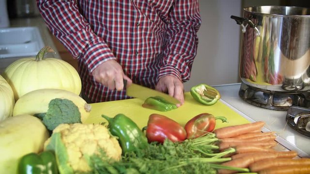 Preparing Fall Season Fresh Food Chopped on Cutting Board