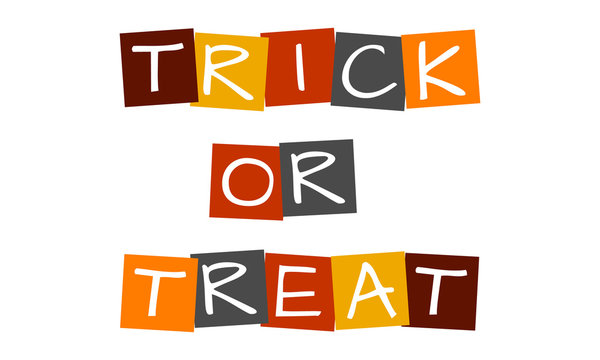 trick or treat, text in colorful rotated squares