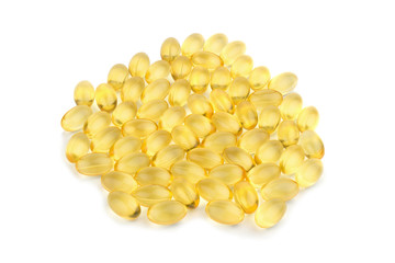 Capsules fish oil with selective focus isolate on white background
