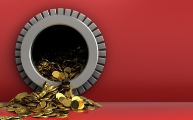3d golden coins over red