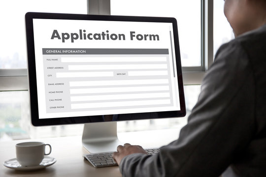 business man working on laptop computer use Online Web Job Application Form moniter