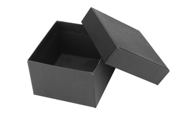 silver ring in black gift box  isolated on white background