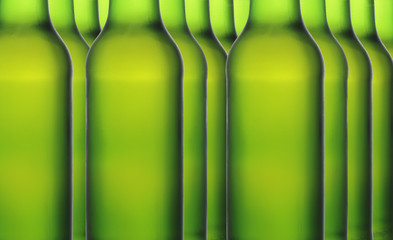 Close up of green beer bottles