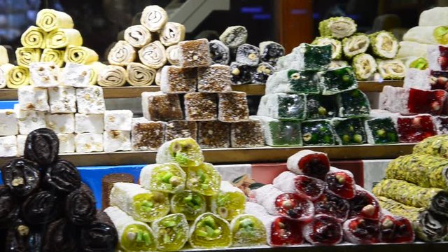 Turkish delights are on the display store.