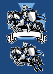 middle age knight warrior riding horse mascot