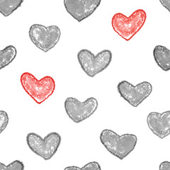 Monochrome and red heart seamless background.