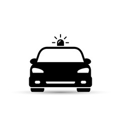 Police Car icon, vector iolated flat illustration. Front view