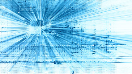 Abstract background element. Fractal graphics series. Composition of digital artifacts and glitches. Blue and white colors.