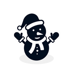 Snowman icon, vector. Snowman with hat, scarf and mittens flat black silhouette illustration