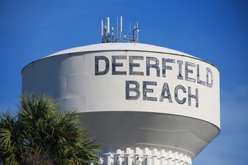 Deerfield Beach Water Tower against Clear Blue Sky in January