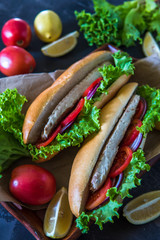 Sandwich with fried fish and vegetables. Balik ekmek - turkish fast food