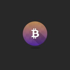 Round Modern Bitcoin Icon with Long Shadow