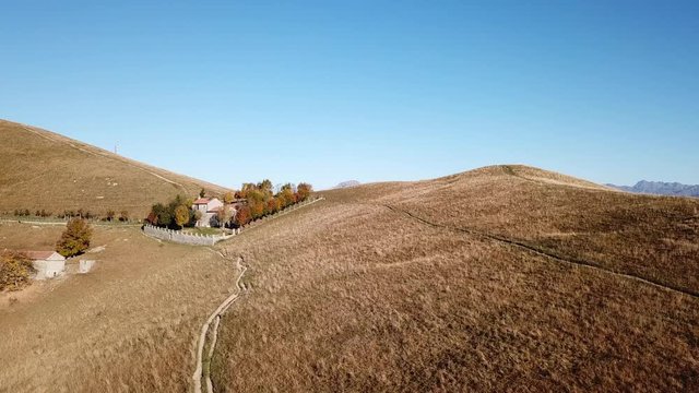 Drone aerial landscape at Linzone mountain, province of Bergamo during autumn season