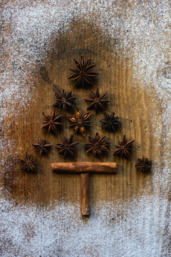 Christmass Tree Made Of Star Anise And Cinnamon Sticks